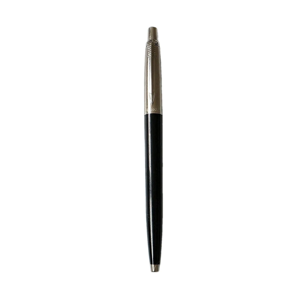 Parker Vintage Metal Ballpoint Pen Black Body Chrome Trim Blue Ink UK